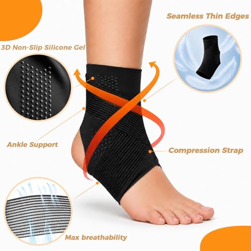 Ankle Brace Compression Sleeve for Sprained, Arch Pain, Sports (Black, XX-Large) - size: XX-Large