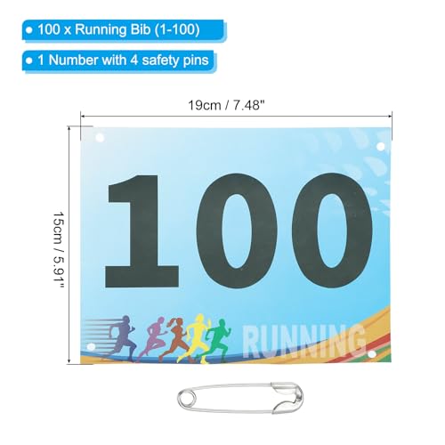 PATIKIL Tearproof Running Bib Numbers, Race Competitor Numbers - size: 7x6 Inch, style: 1-100