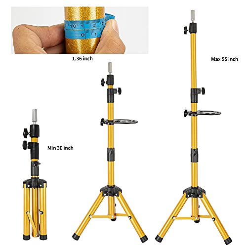 ZQIAN BEAUTY Heavy-duty Wig Stand Tripod, 55 Inch Metal Mannequin Head Stand Tripod For Hairdressing Training Head, Adjustable Wig Head Stand with Tool Tray (Golden, Mannequin Head Not Included) - color: Golden, size: 55 Inch