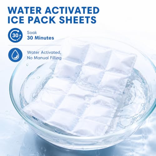 Water Activated Ice Pack Sheets, 4 Pack Reusable Self-Absorbing Freezer Packs, 12-Cell Flexible Gel Ice Packs, 11.2 x 8.3 in, for Coolers, Lunch Bags, Shipping, Cold Compress