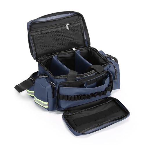 Medical Bag Empty Emergency Bag Medical Bag Organizer Professional First Responder Trauma Bag，First Aid Bag with Detachable Dividers for Nurses,Home Health Care, EMT(Bag Only) - color: Blue