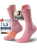 Juclise Women's Compression Crew Running & Hiking Socks, 3 Pairs, Cushioned - color: Dusty Pink, size: Medium