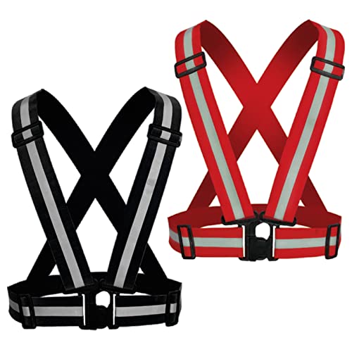 Reflective Vest, High Visibility Safety Vest Straps Reflective Gear for Night Running Walking Cycling for Men Women Kids - color: Black+red