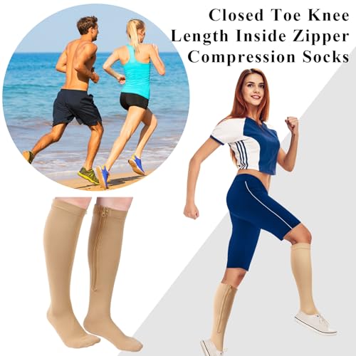 Tarpop 4 Pair Zipper Compression Socks for Women Men - color: Nude, Black, size: L/ XL
