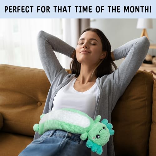 Axolotl Unscented 2Lbs Heating Pad for Neck Shoulders and Back Wrap Microwavable, Heatable 22.5" Cute Warm Stuffed Animals Neck Warmer - Axolotl Gifts for Women Girls and Kids - color: Mint Axolotl Neck Wrap