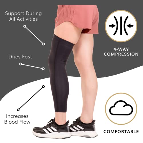 BraceAbility Full Leg Compression Sleeve - Calf Injury, Runner's Knee, Pulled Hamstring, Shin Splints Pain Recovery Wrap