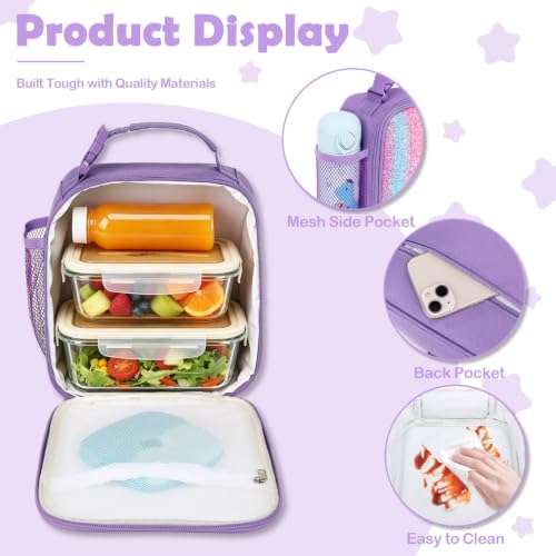 FlowFly Lunch box Insulated Soft Bag Mini Cooler Back to School Thermal Meal Tote Kit for Girls, Boys,Purple#Glitter - color: Purple#Glitter
