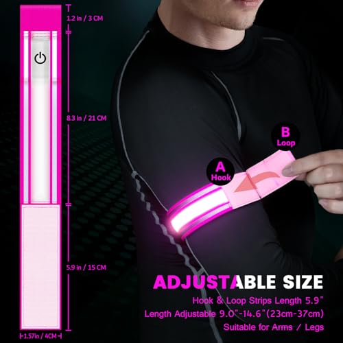 Fokia Kunbio Light Up LED Armband for Running Walking at Night,Reflective Arm Bands for Runners,Rechargeable Jogging Lights,High Visibility Night Running Safety Gear Adjustable Running Women Men Kids - color: Pink