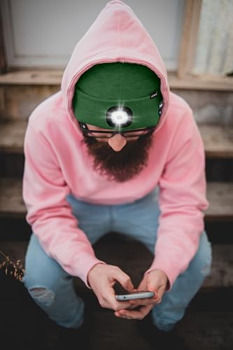 ATNKE LED Lighted Bluetooth Beanie Hat,USB Rechargeable 4 LED Wireless Music Running Headlamp Cap Gift for Men and Women - color: #Green