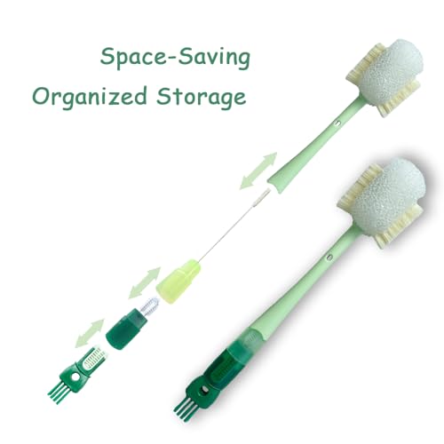2 Pcs Water Bottle Brush Cleaner Set, 5 in One Bottle Cleaning Brush - color: Green