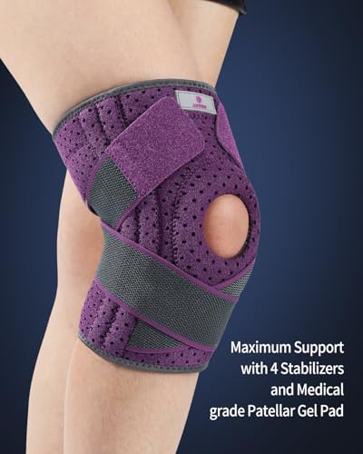 ABYON Knee Brace for Women/Men Meniscus Tear, ACL, Arthritis.Knee Support with Dual Side Stabilizers & Crossed Compression Straps Maximum Support for Knee Pain Relief and Fast Recovery - color: Purple-01, size: 2X-Large/3X-Large (Pack of 1)