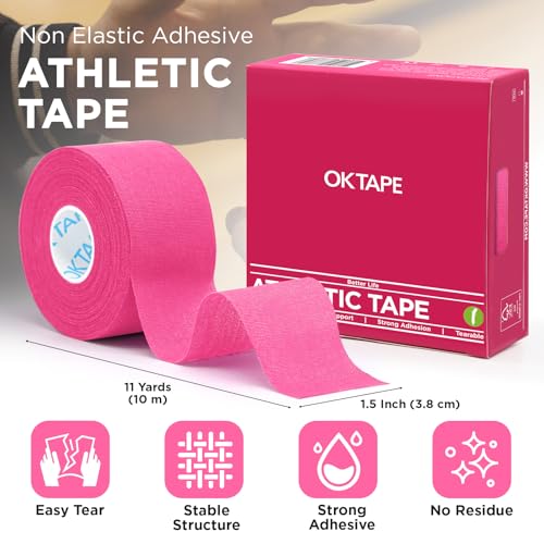 OK TAPE Athletic Sports Tape 4 Packs 32.8ft Per Roll Pink Strong Adhesion - color: Pink, size: 1.5" x 11yards - 4 Rolls