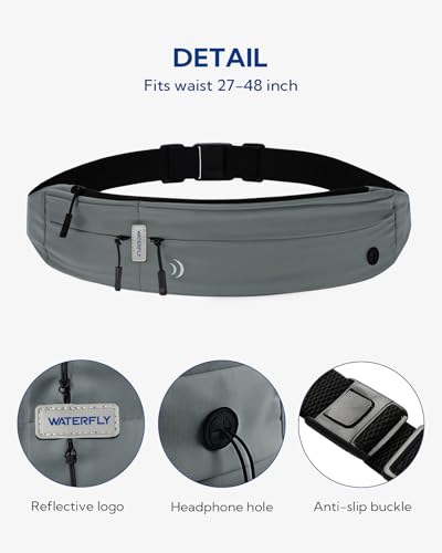 WATERFLY Running Belt Fanny Pack:Phone Holder Belt for Men Women - color: Dark Grey
