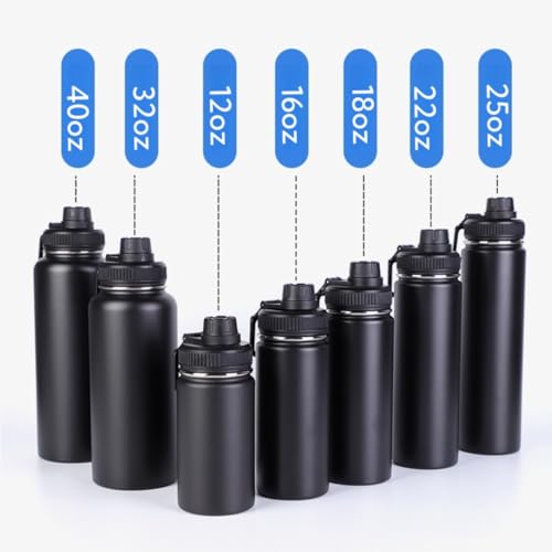 Wide Mouth Insulated Sports Water Bottle,Double wall Stainless Steel Vacuum flask with Leakproof Lid (Black, 16 Ounces) - size: 16 Ounces