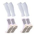 Barrlves 2 Set Grip Soccer Socks and Shin Guard Sleeves Non Slip Soccer Sleeve Socks for Men Women - color: White-1