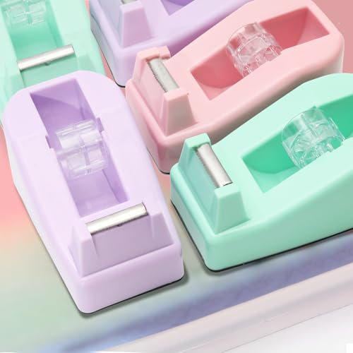 Desktop Tape Dispenser Heavy Duty Desk Accessories Floral Office Tape Dispensers, Weighted Non-Skid Base, Macaron Purple - color: Purple