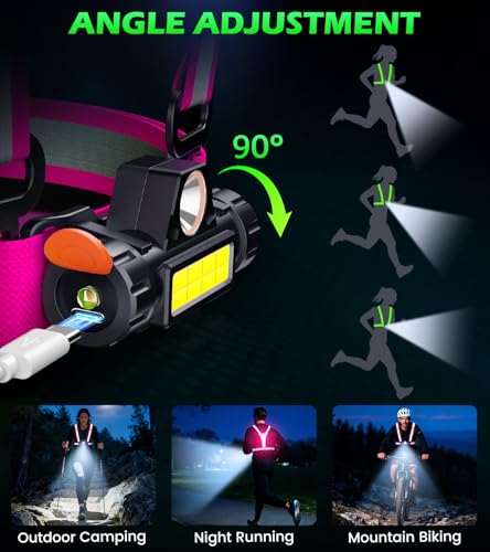 Running Lights for Runners,90°Adjustable LED Reflective Vest Running Gear,Rechargeable Chest Light Up Running Vest Night Walking Safety Gear for Night Walking/Cycling/Jogging - color: Pink