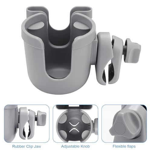 Accmor Stroller Cup Holder with Phone Holder, Bike Cup Holder, Walker Scooter Wheelchair Cup Holder Attachment, Universal Cup Holder for Uppababy Graco Strollers - color: All Grey