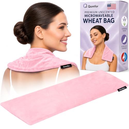 Qomfor - Microwavable Heating Pad - Pink - Lavender Scented Heat Pack - Therapeutic Heat Wrap for Neck, Shoulders & Period Cramps Pain Relief - Reusable Hot/Cold Therapy Bag - color: Pink
