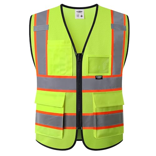 JKSafety Safety Vest for men women Hi Vis Vest with Pockets and Zipper High Visibility Reflective Vests BX320 - color: Yellow, size: XX-Large