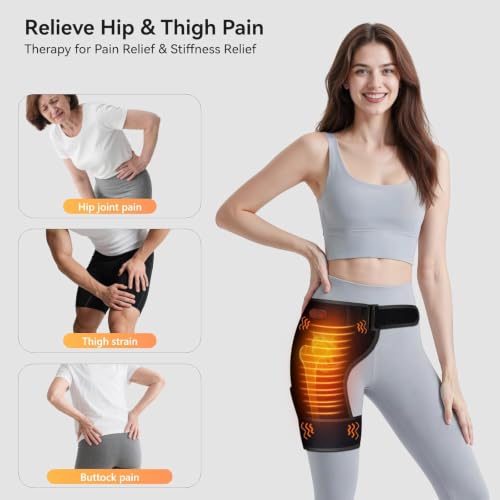 Cordless Heated Massage for Hip/Sciatica Pain Relief with 5000mAh Power Bank Hip Heating Pad Support Brace with Hot Physical Therapy Lower Back/Thigh/Buttock, Best Gift for Family