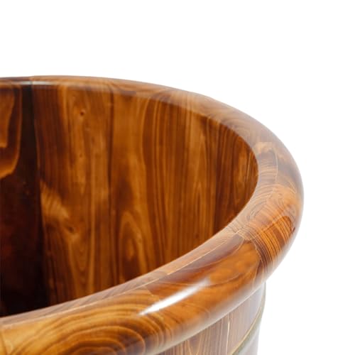 Wooden Foot Bath Bucket Foot Soaking Bath Basin with Lid Wood Footbath Barrel with Massage Beads Plate Pedicure Barrel for Spa, Massage, Sauna 15.75 * 15.75in (Brown) - color: Brown
