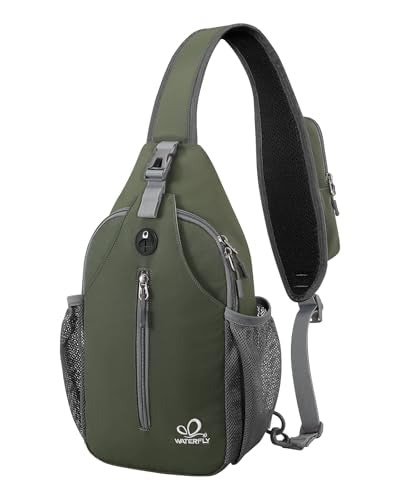 WATERFLY Crossbody Sling Backpack Sling Bag Travel Hiking Daypack - color: Dark Green