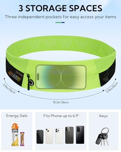 WATERFLY Running Belt Fanny Pack: Slim Lightweight Waist Bag for Runners - color: Fluorescent Green