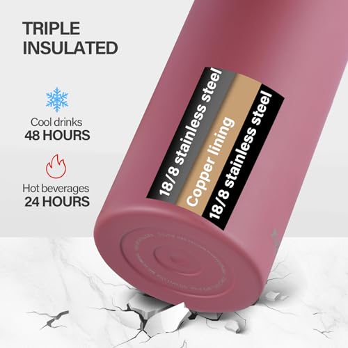 KXIAOCHEN Insulated Water Bottle with Strap, 48-Hour Cold, 2 Lids - color: Red, size: 32 Ounces