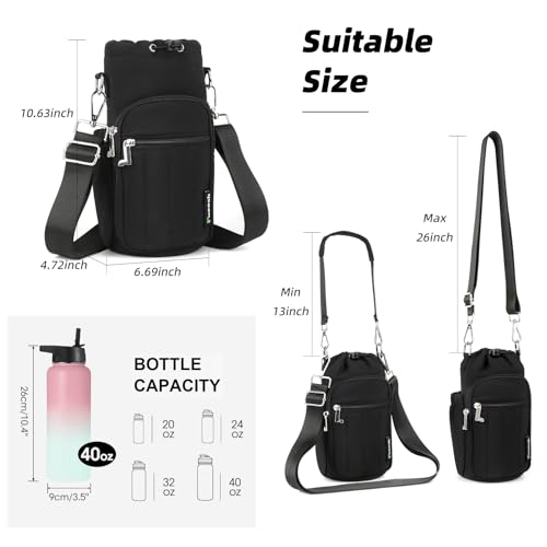 Rueesh Water Bottle Holder Bag with Adjustable Strap - color: Black