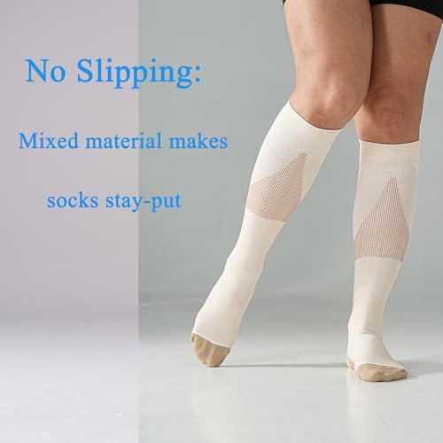 4 Pairs 20-30mmHg Compression Socks for Women Knee High Flying - color: White, size: Large-X-Large