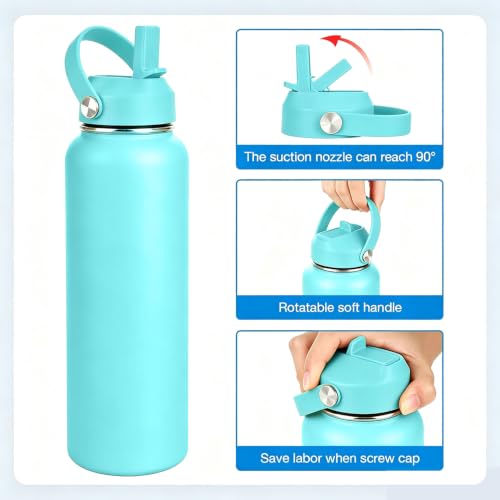 Straw lid for Hydroflask Wide Mouth Water bottle,Flex Straw Lid compatible with Hydro Flask 12 16 18 20 32 40 64 oz,Sports Straw Cap Flip Top Lid Water Bottle Lid Accessories… - color: Blue 2