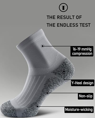 Quarter Compression Socks for Men Women, Cushioned Running Hiking Socks - color: Grey (4 Pairs), size: Large