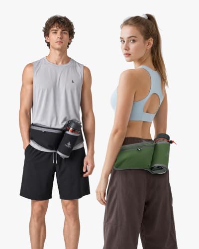 Fanny Pack with Water Bottle Holder, RFID Blocking Running Belt Bag - color: Green