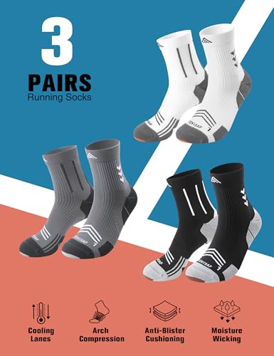 Mens Compression Running Socks: 360° Targeted Support Secure Fit - color: A-white Gray Black, size: 9-13