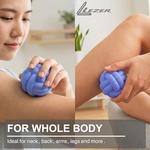 LEZER Dual-Texture Massage Ball, Heavyweight Trigger Point Ball, Deep Tissue Myofascial Release, Firm Yoga Therapy Ball for Muscle Knots, Plantar Fasciitis, Set of 2 (Blue and Pink)