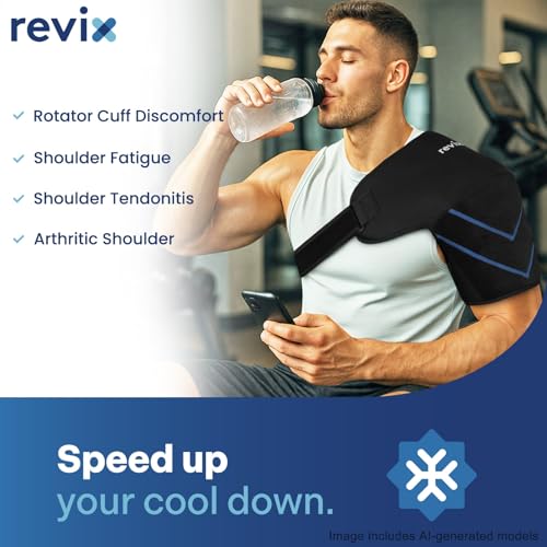 REVIX Large Shoulder Ice Pack Wrap & Brace for Rotator Cuff & Arm - size: Large, style: Black, 1 Gel Pack+1 Shoulder Brace