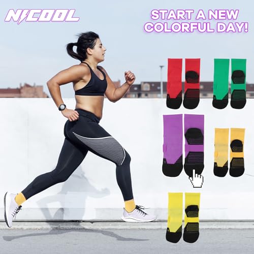 NIcool Cycling Socks For Men, 1/3 Pairs Bright Seamless Compression Running Crew Socks Youth Cushioned Tennis Quarter Socks - color: 3 Pairs Purple