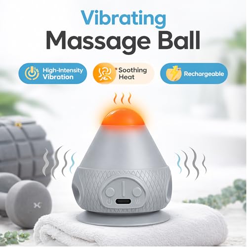 HZC Heated Vibrating Massage Ball – Plantar Fasciitis Relief & Back Pain Massager, Suction Base for Wall or Floor Use, Hands-Free or Handheld, Rechargeable Trigger Point Ball