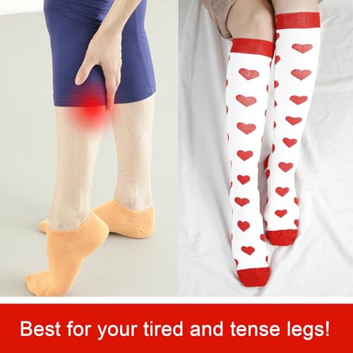 Junely Compression Socks for Women Knee High Socks Funny - color: Heart White