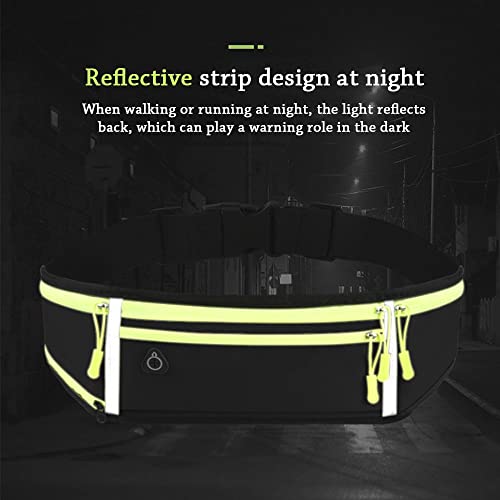 Running Belt, Hydration Waist Pack with Water Bottle Holder and Headphone Port for Men Women Waist Pouch Fanny Bag Reflective (Black)