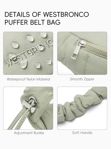 WESTBRONCO Puffer Fanny Packs for Women Small Crossbody Sling Bag, Nylon Quilted Belt Bag for Travel Hiking Running Waist Bag with Adjustable Strap - color: 202-Green