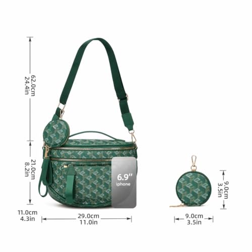 Makes Checkered Crossbody Bag Bum Bag for Women with Pouch - color: Green P