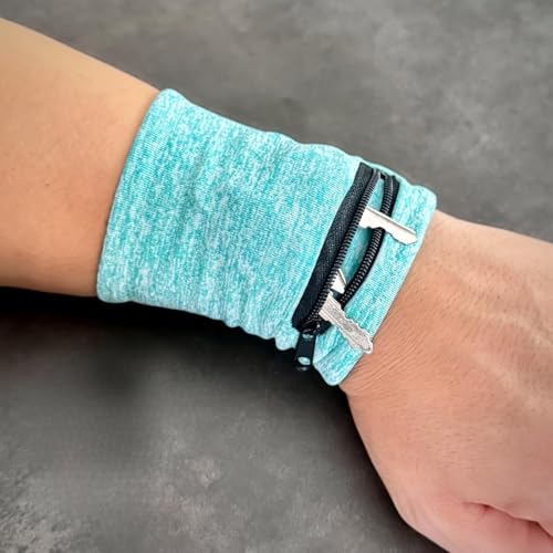 Unisex Zipper Wrist Wallet, Stretch Spandex Wristband Pouch Sweatband, Portable Wrist Purse for Running Jogging Hiking Gym Fitness Travel, Holds Keys Cash Small Items - color: Green