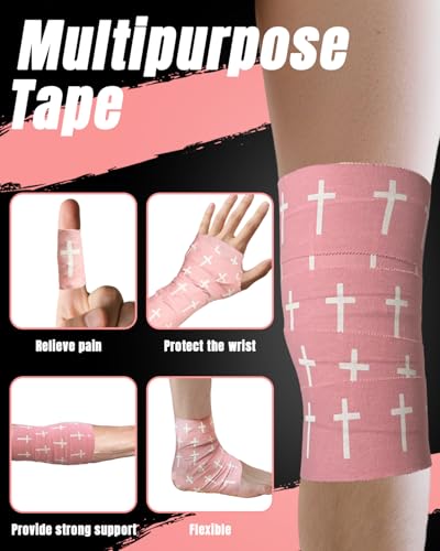 2 Pcs Cross Tape Christian Athletic Tapes Religious Sport Pink Wrist Tape - color: 2 Pack Pink - Cross, size: 2 inches