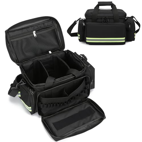 Medical Bags Empty First Aid Bag,First Responder Bag,First Aid Kits Organizer with Detachable Dividers,Emergency Bag for Nurses,Home Health Care, EMT - color: Black