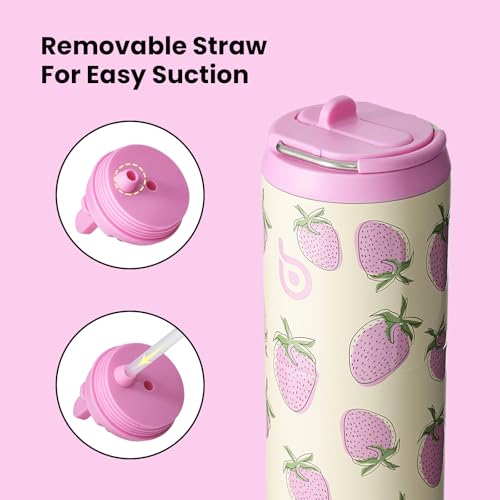BOTTLE BOTTLE Insulated Water Bottle 24oz with Straw Lid and Handle Sports - color: Strawberry