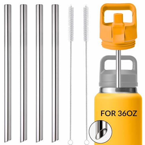 4PCS Replacement Metal Straw for YETI Rambler Jr. Water Bottle, Reusable Stainless Steel Replacement Straws with 2PCS Cleaning Brushes Compatible with YETI Rambler Jr. Bottle (36oz) - size: 36oz