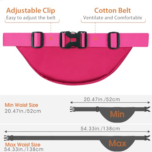 Large Fanny Pack for Women Men - Syican Waist bag with 3-Zipper Pockets - color: Rose