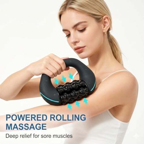 Electric Handheld Rolling Massager, Percussive Massager Targeting Knots with Pain Relieve Deep Tissue, 3-Speed Spin Vibrating Roller Massage for Back, Shoulders, Legs, Neck,Arms